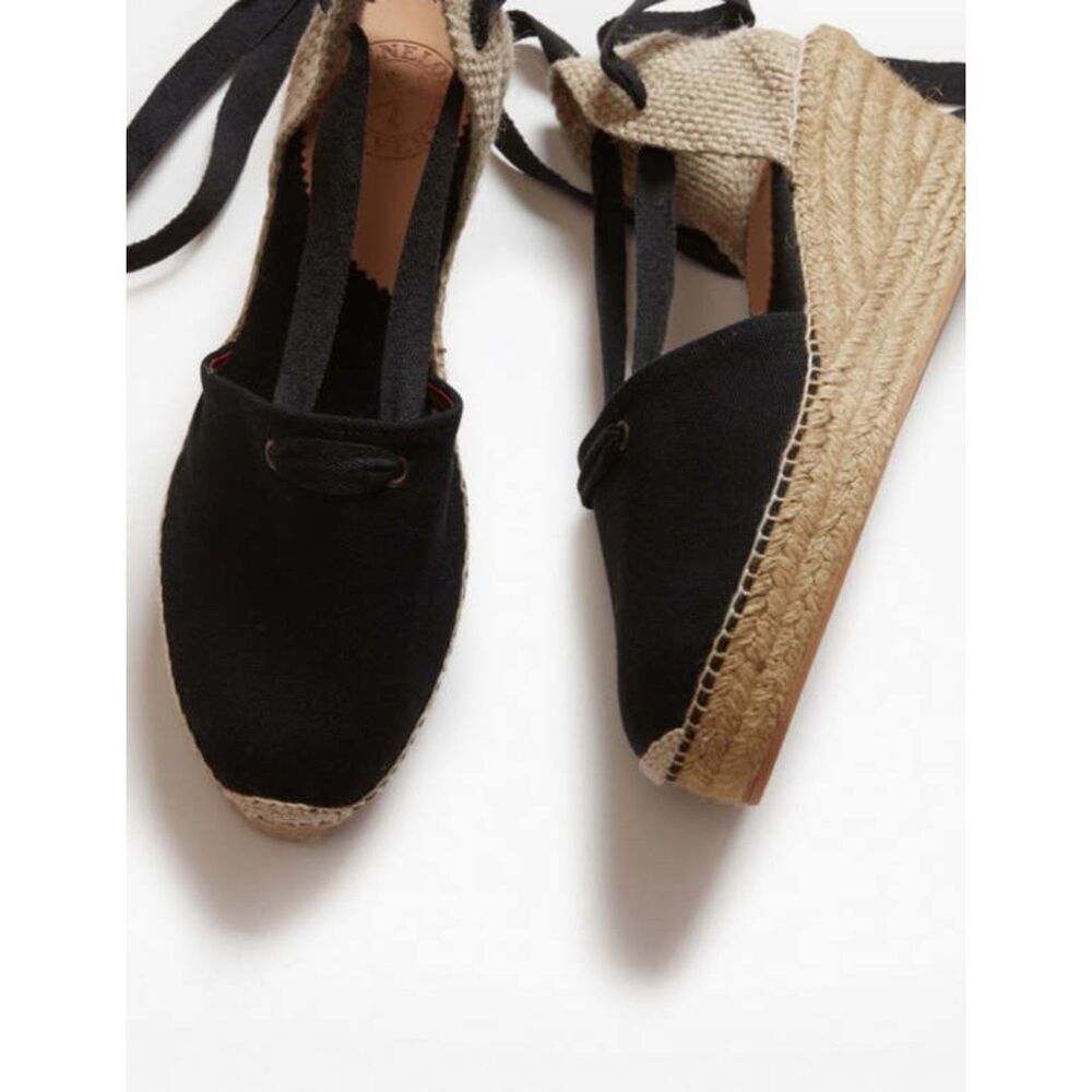 Penelope Chilvers Wedge Espadrilles Sandals Beige & Black Size EU 38/US 7-7.5